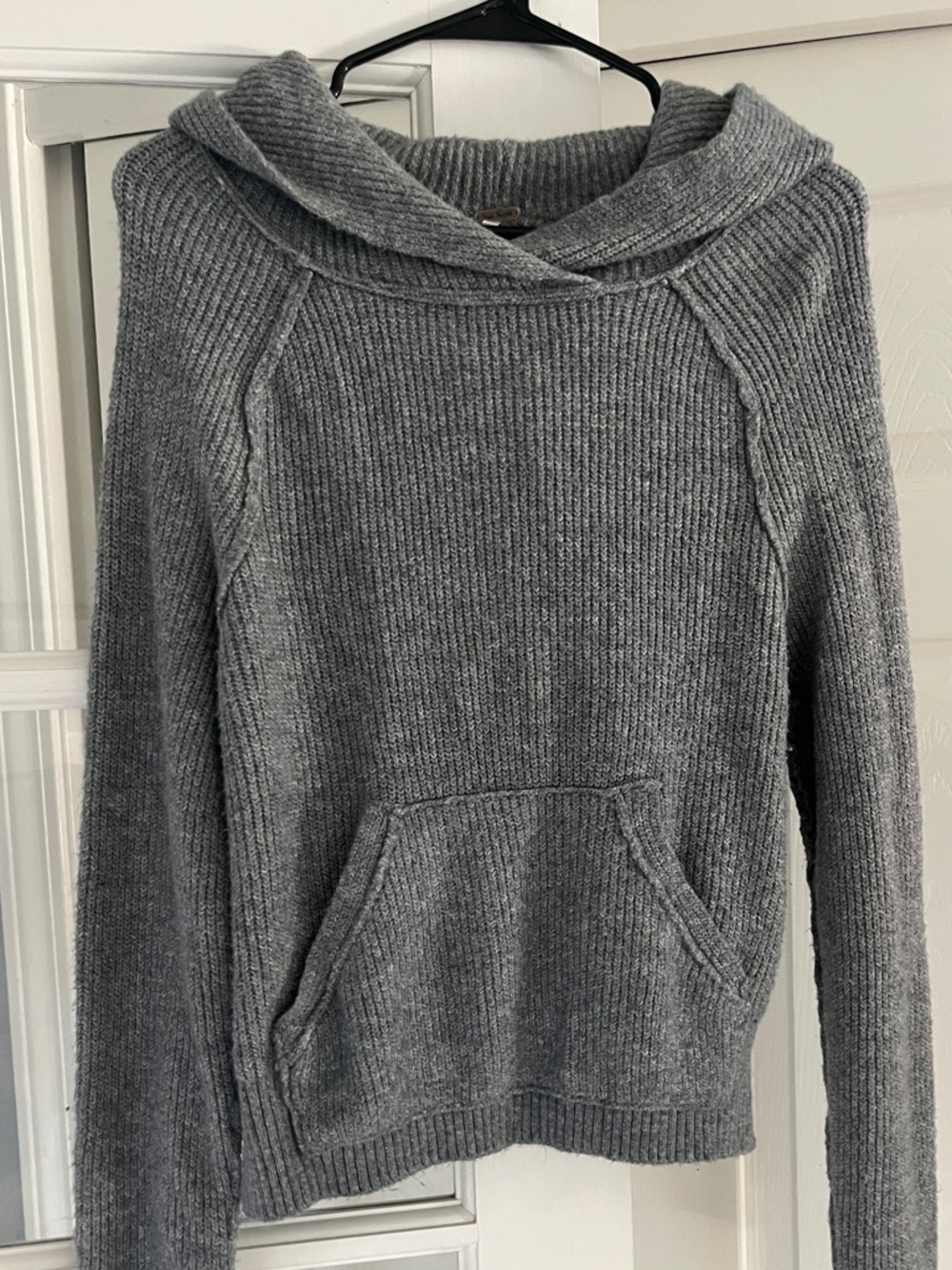 Free People Mesmerize Gray Knit Cowl-Neck Hoodie Sweater